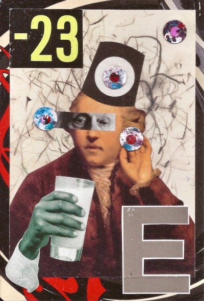 paper collage by artist Mark 347 including colonial-era figure with glass of milk and fez hat