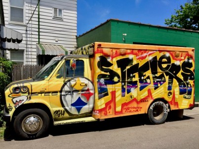 cargo van painted in celebration of the Pittsburgh Steelers