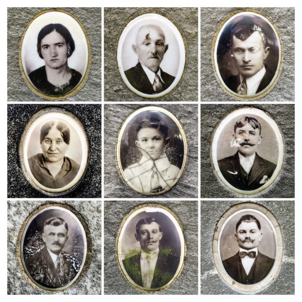 collage of ceramic photos found on grave markers at Beaver Cemetery