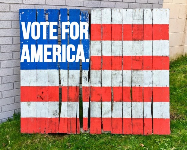 American flag made from painted shipping pallet