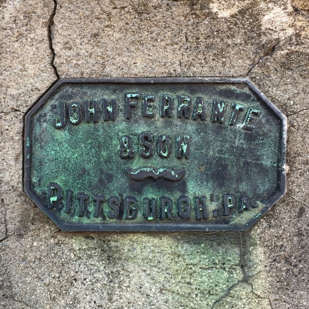 brass sidewalk plaque of John Ferrante & Son, Pittsburgh, PA