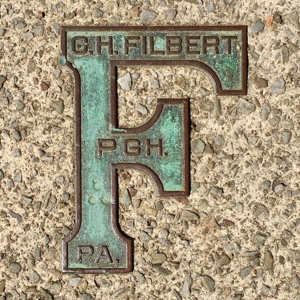 brass sidewalk plaque for G.H. Filbert, Pittsburgh, PA