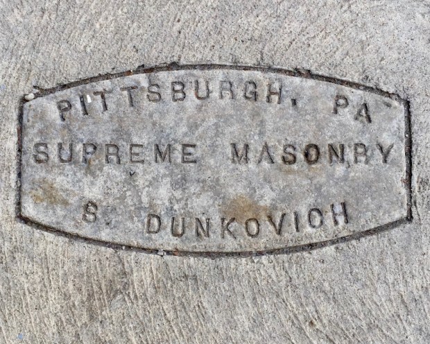 sidewalk stamp for Supreme Masonry, Pittsburgh, PA