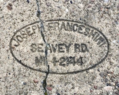 sidewalk stamp for Joseph Franceshini, Pittsburgh, PA