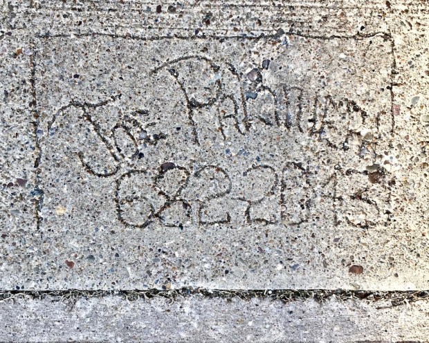 hand-written sidewalk stamp for Joe Palmiera, Pittsburgh