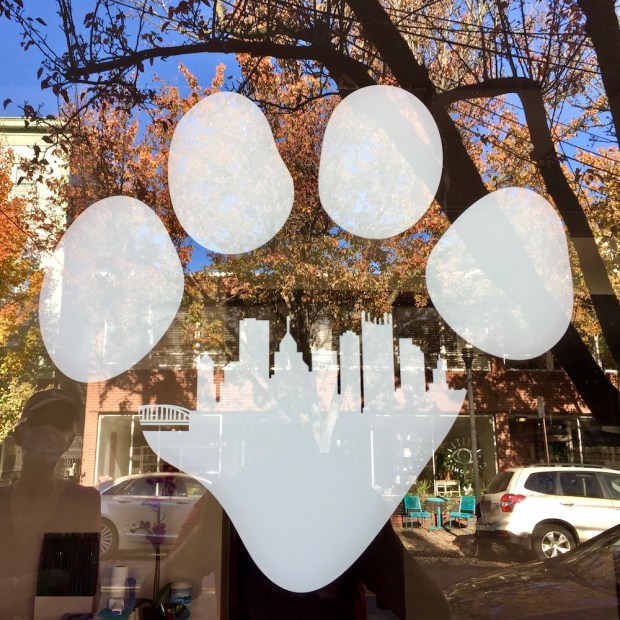 Point Breeze Veterinary Clinic logo including the Pittsburgh skyline inside an animal's paw print