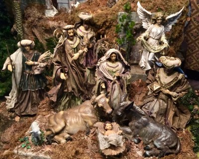 Christmas nativity scene in retail store window