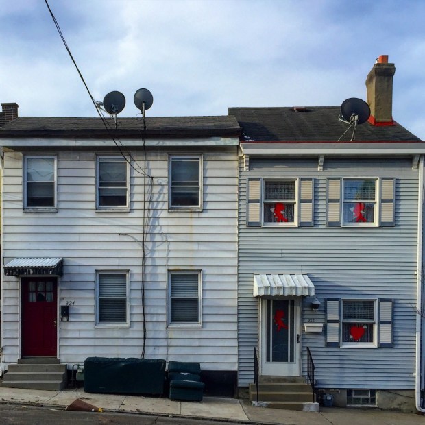 row houses of very different architectural designs, Pittsburgh, PA