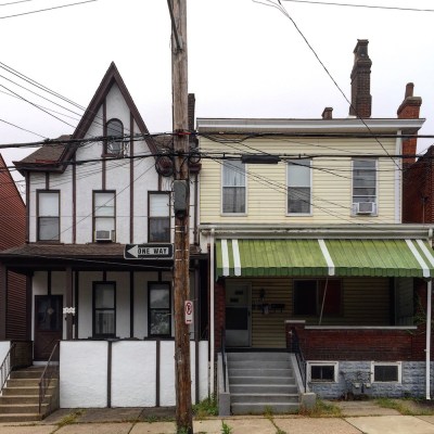 row houses of very different architectural styles, Pittsburgh, PA