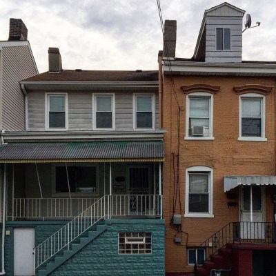 row houses of very different architectural designs, Pittsburgh, PA