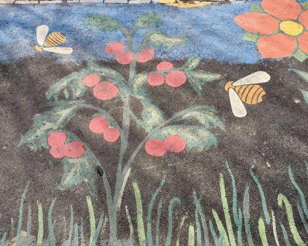 crosswalk mural of garden scene