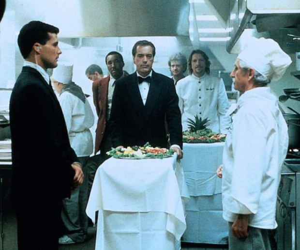scene from "Sudden Death" with villains in a catering kitchen