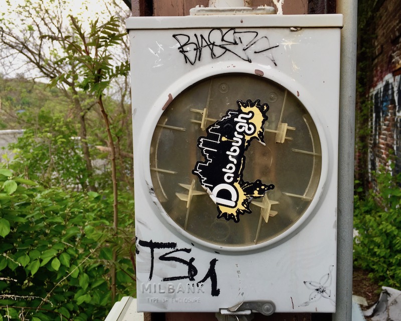 sticker for "Dabsburgh" including stylized downtown Pittsburgh skyline