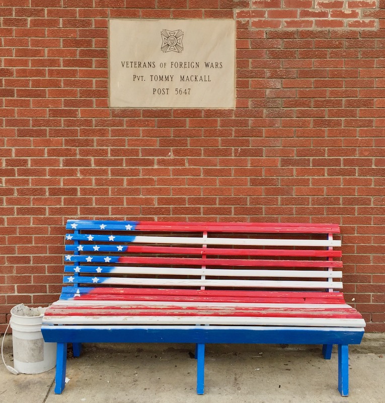 bench painted like the American flag