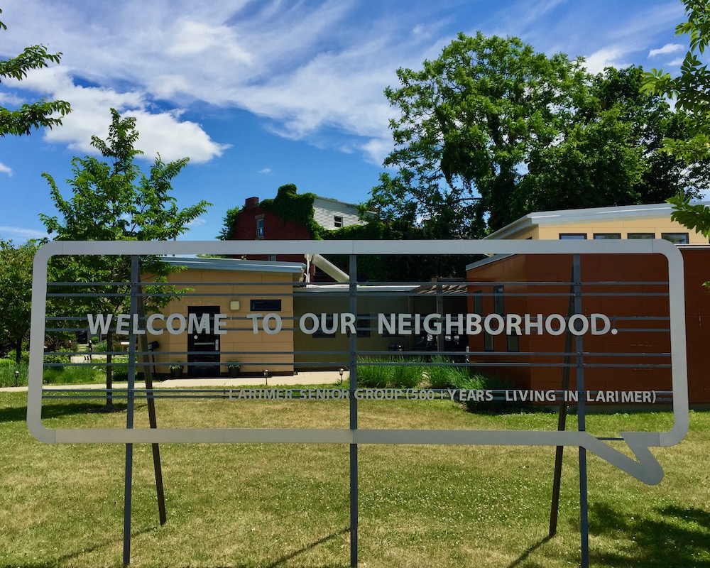 neighborhood welcome sign for Larimer, Pittsburgh