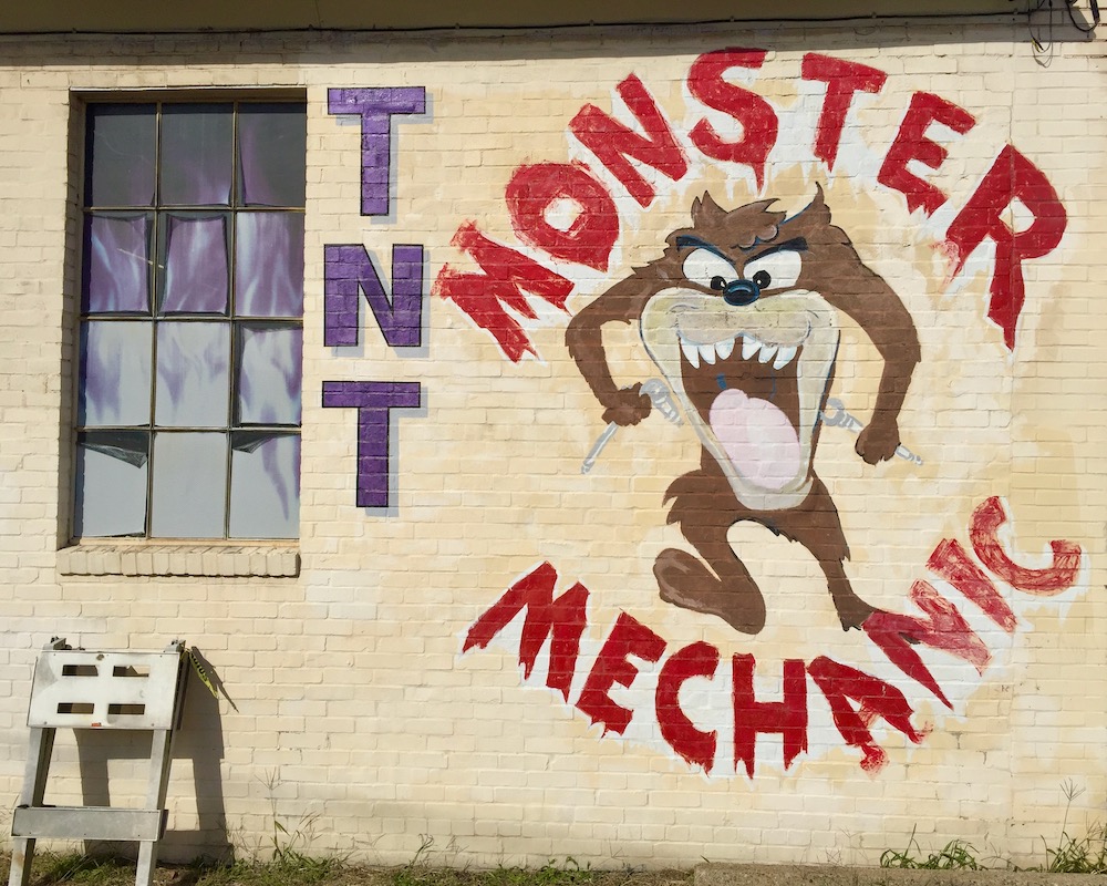 hand-painted sign for TNT Monster Mechanic, Beaver Falls, PA