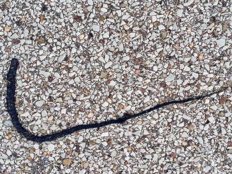 long braid of false hair on street surface