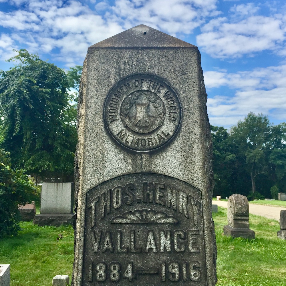 grave marker with seal of the Woodmen of the World, Richland Cemetery, Dravosburg, PA