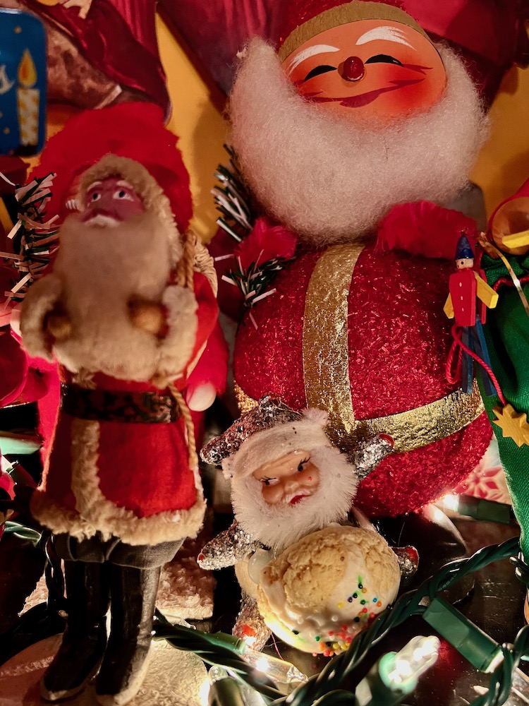 detail from large collection of Santa Claus decorations