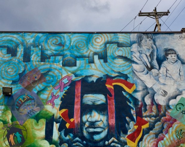 large mural including skyline of downtown Pittsburgh