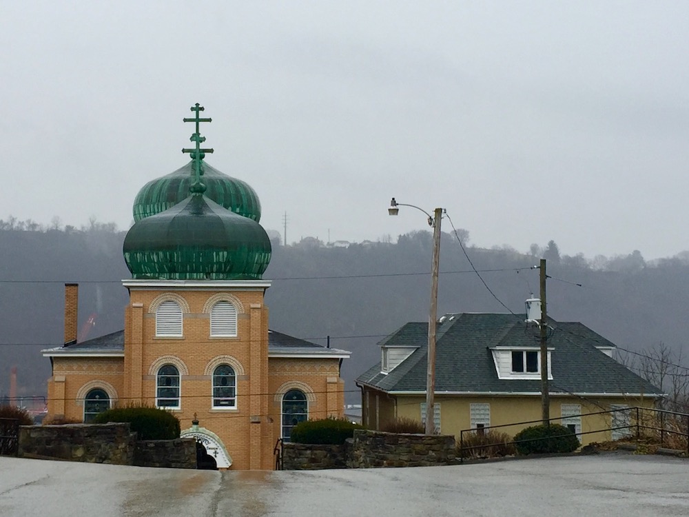 Russian orthodox church with two green onion domes