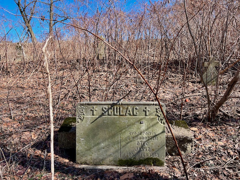 grave marker in untended cemetery
