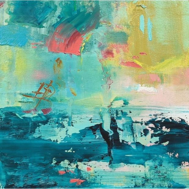 abstract oil painting in blue tones by artist Annie Heisey