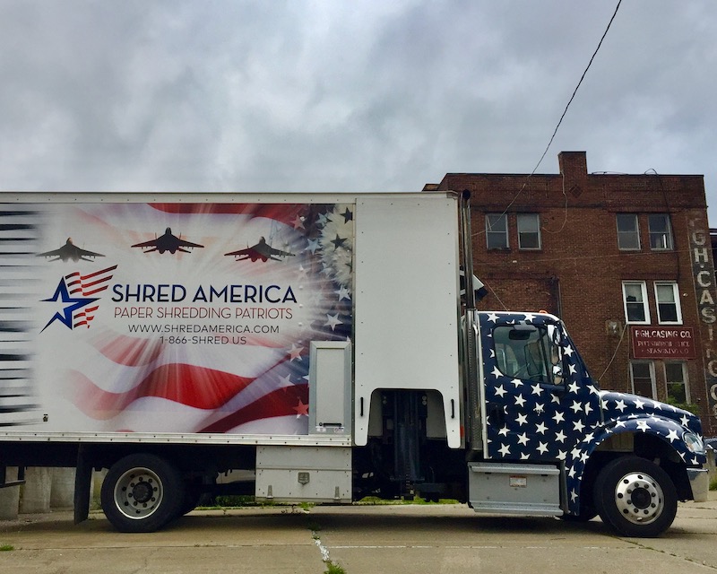 box truck painted like American flag
