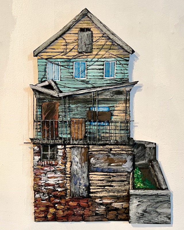 sculpture/painting by artist Nathan Van Patter of dilapidated house