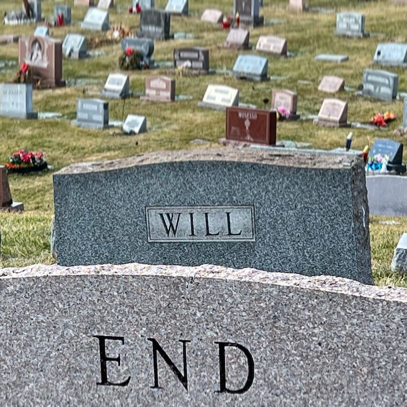 pair of gravestones with last names Will and End