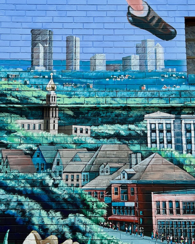 mural with view of downtown Pittsburgh skyline