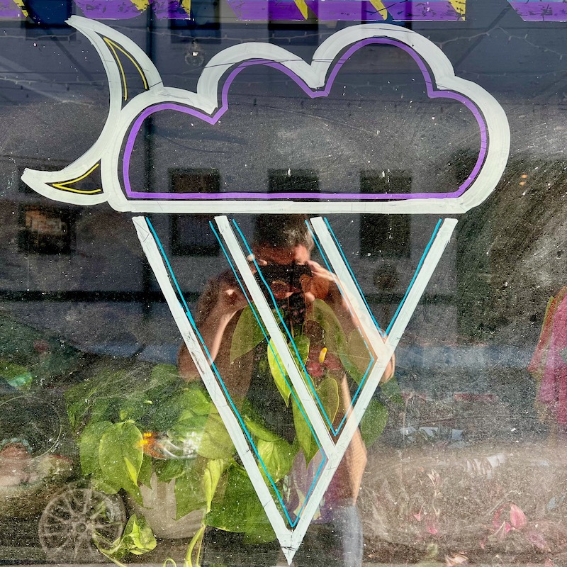 stylized ice cream cone window art for ice cream shop