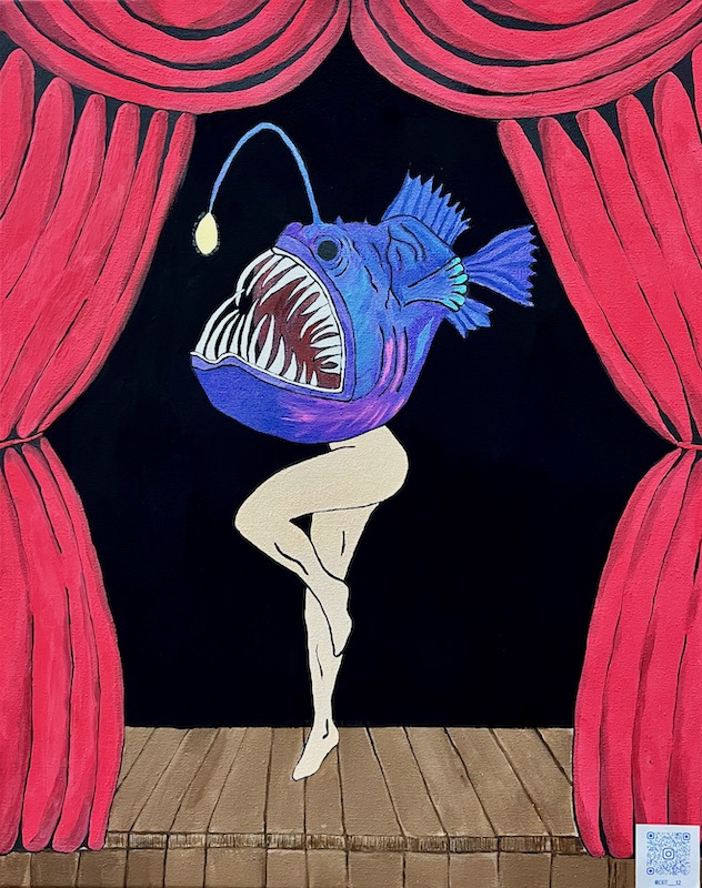 painting of creature with fish body and human legs