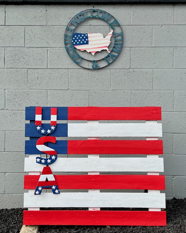 American flag made from shipping pallet