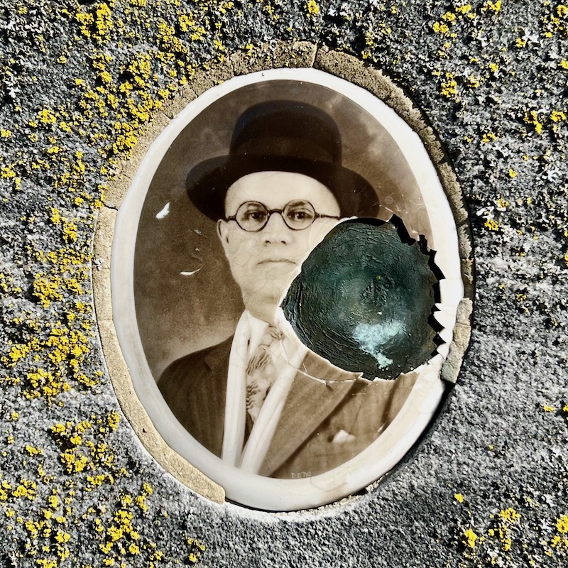 ceramic photograph inset in gravestone