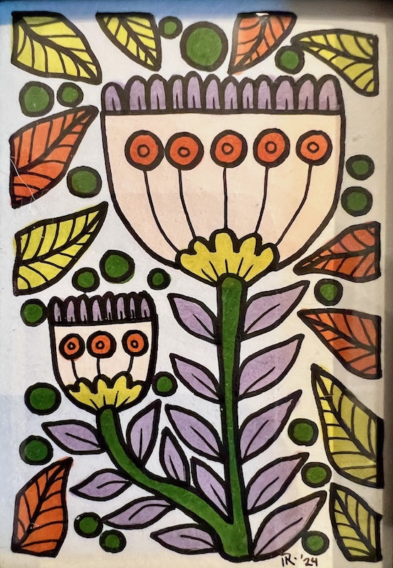small folk art-like drawing of flowers by artist Rachel McFarlane David