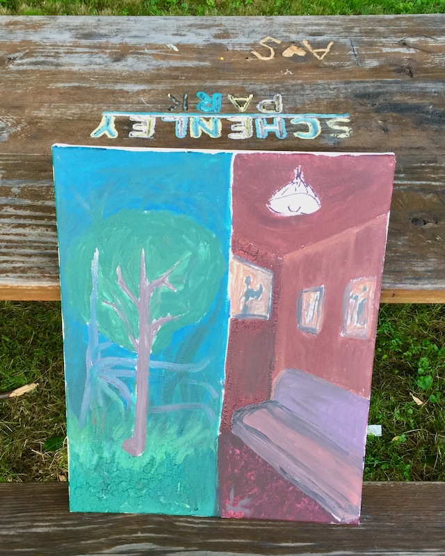 painting left on park picnic table