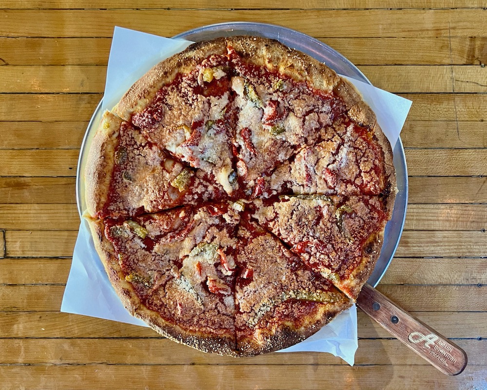 whole Brier Hill pizza, hot from the oven